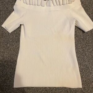 Boston Proper Cream Ribbed Off-Shoulder Top